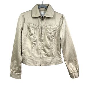 Banana Republic Womens Jacket Collared Pockets Lined Zip Puff Sleeves Beige Sz M